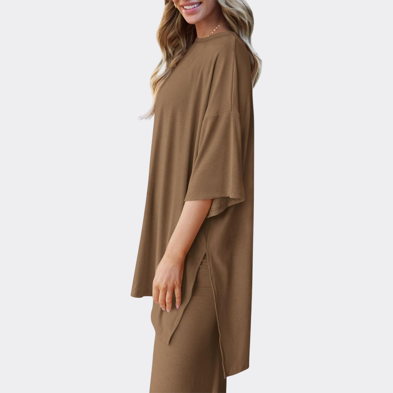 Women's 2 Piece Outfits Casual Short Sleeve Pullover Tops and Wide Leg Pants Lounge Sets Tracksuits