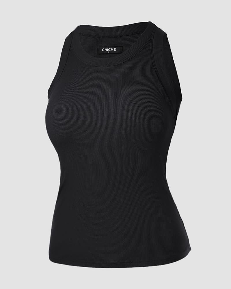Women Built in Bra Ribbed Tank Tops Sleeveless Casual Tops