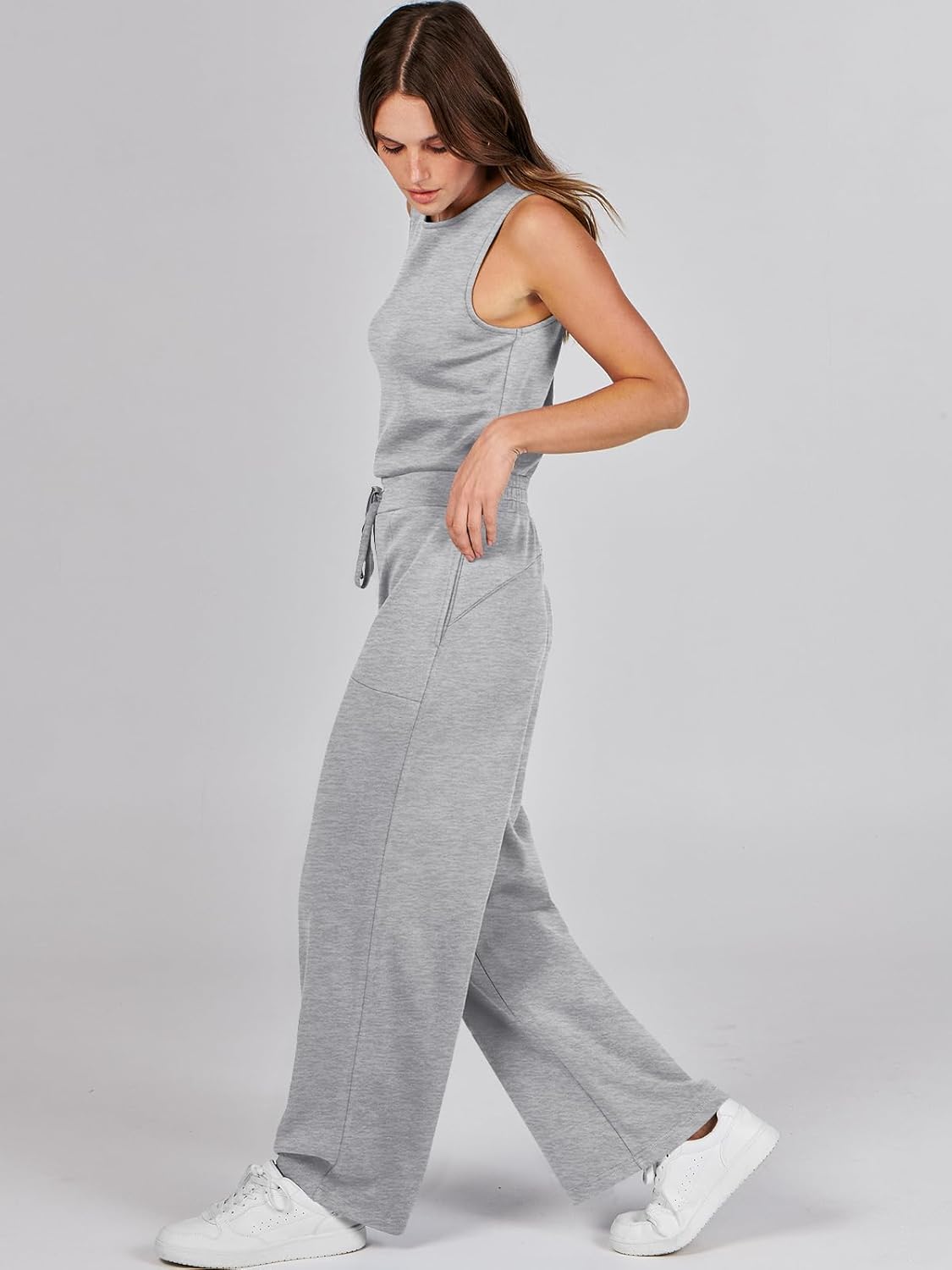 Womens Jumpsuits 2025 Casual Summer Dressy Romper Sleeveless Wide Leg Long Pants Outfits Fashion Travel Clothes