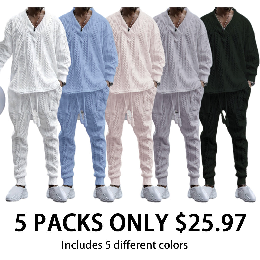 Mens V Neck Sweatshirt Jacquard Tracksuit 2 Piece Men Baggy Sweatsuit Sets Men's Jogging Tracksuit Set Outfit for Men