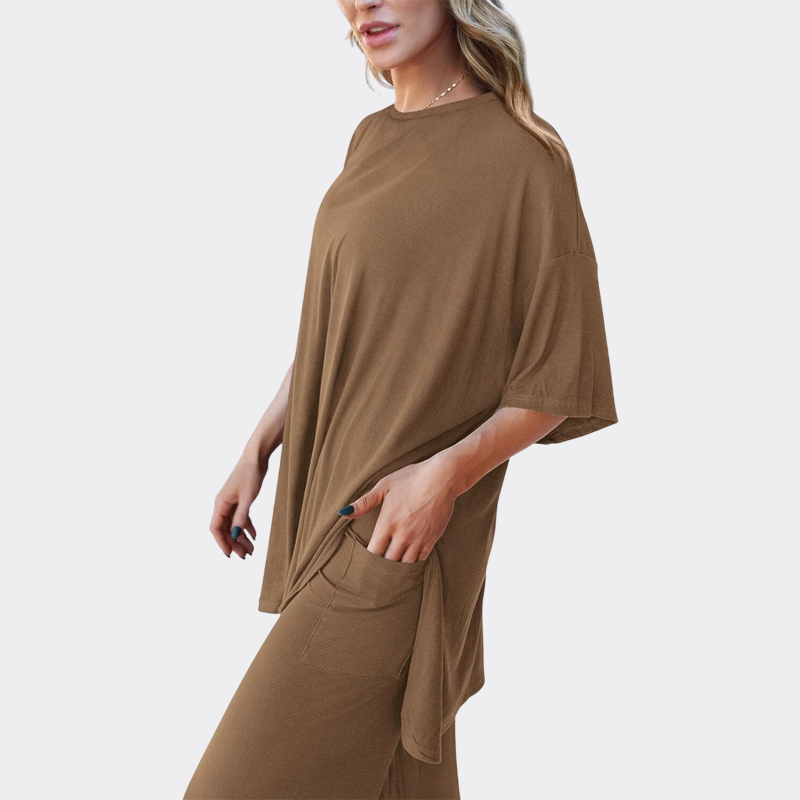 Women's 2 Piece Outfits Casual Short Sleeve Pullover Tops and Wide Leg Pants Lounge Sets Tracksuits