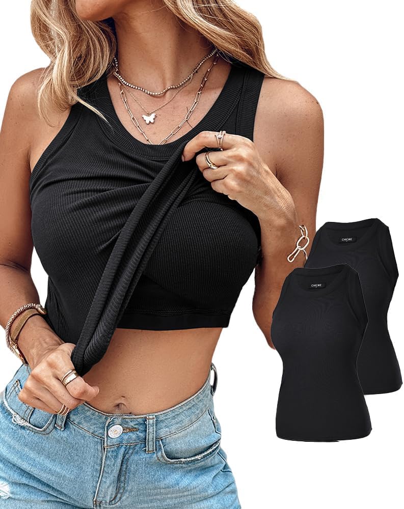 Women Built in Bra Ribbed Tank Tops Sleeveless Casual Tops