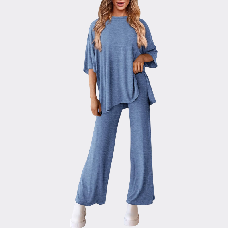 Women's 2 Piece Outfits Casual Short Sleeve Pullover Tops and Wide Leg Pants Lounge Sets Tracksuits