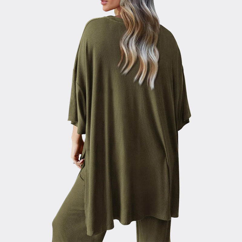 Women's 2 Piece Outfits Casual Short Sleeve Pullover Tops and Wide Leg Pants Lounge Sets Tracksuits