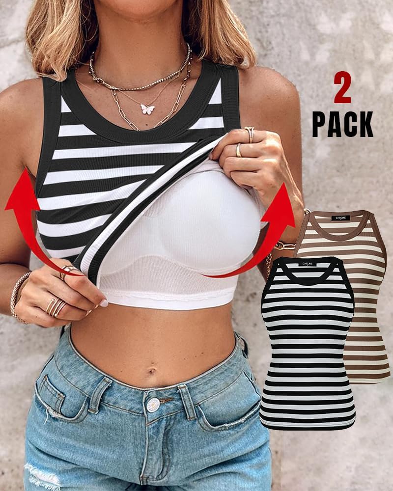 Women Built in Bra Ribbed Tank Tops Sleeveless Casual Tops