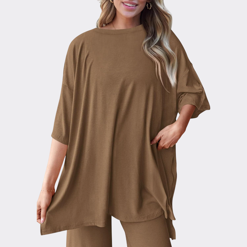 Women's 2 Piece Outfits Casual Short Sleeve Pullover Tops and Wide Leg Pants Lounge Sets Tracksuits