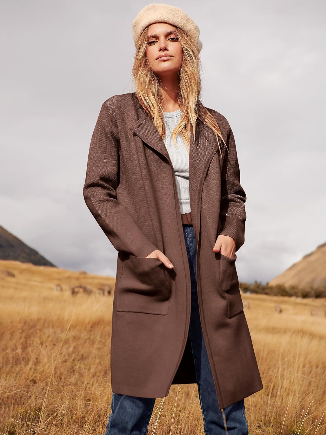 Women's Open Front Knit Lightweight Cardigan Casual Long Coatigan Sweater Lady Jacket Coat 2025 Fall Outerwear