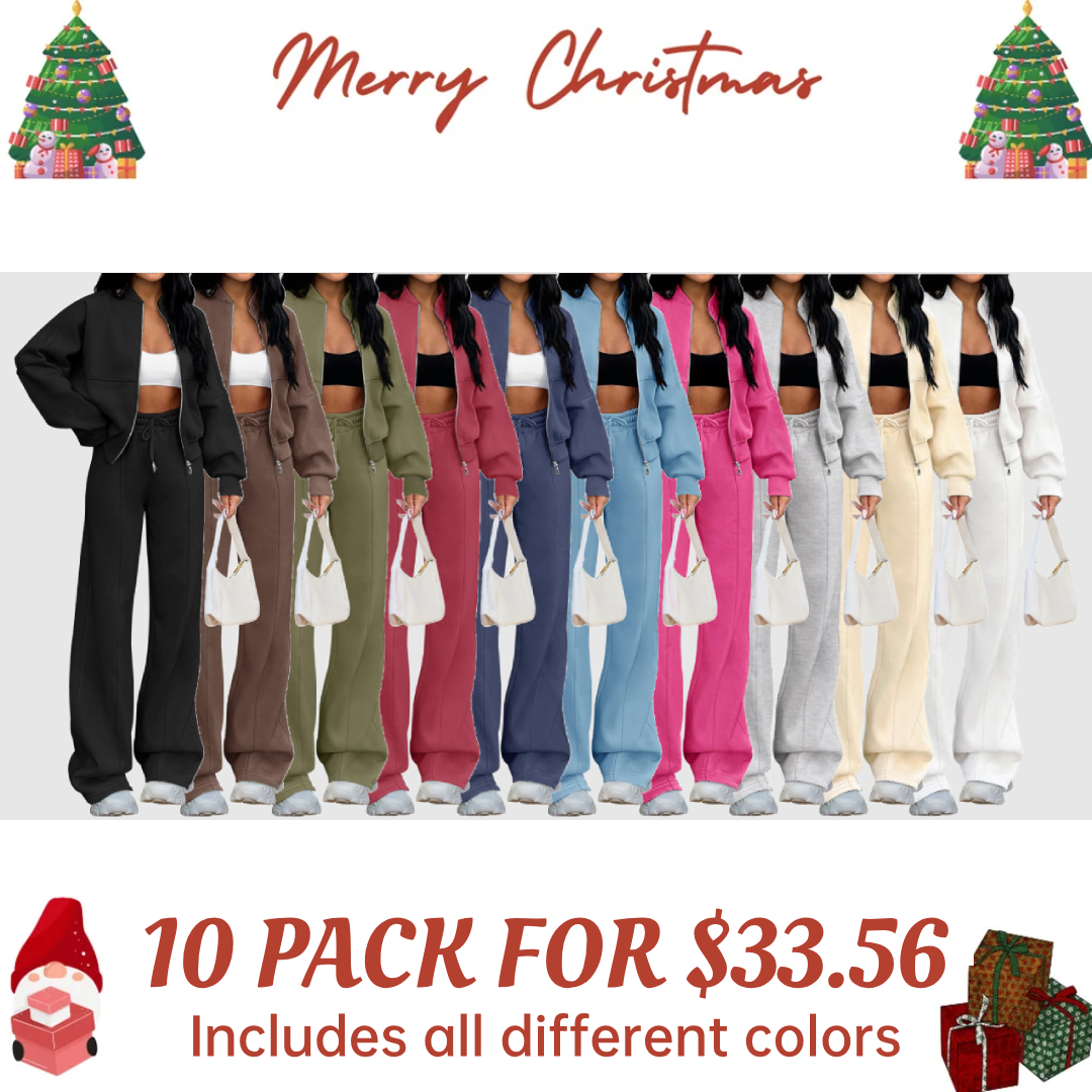 Christmas Deals Women's Fall 2 Piece Sweatsuits Set Long Sleeve Zip Up Sweatshirt Wide Leg Sweatpants Lounge Sets