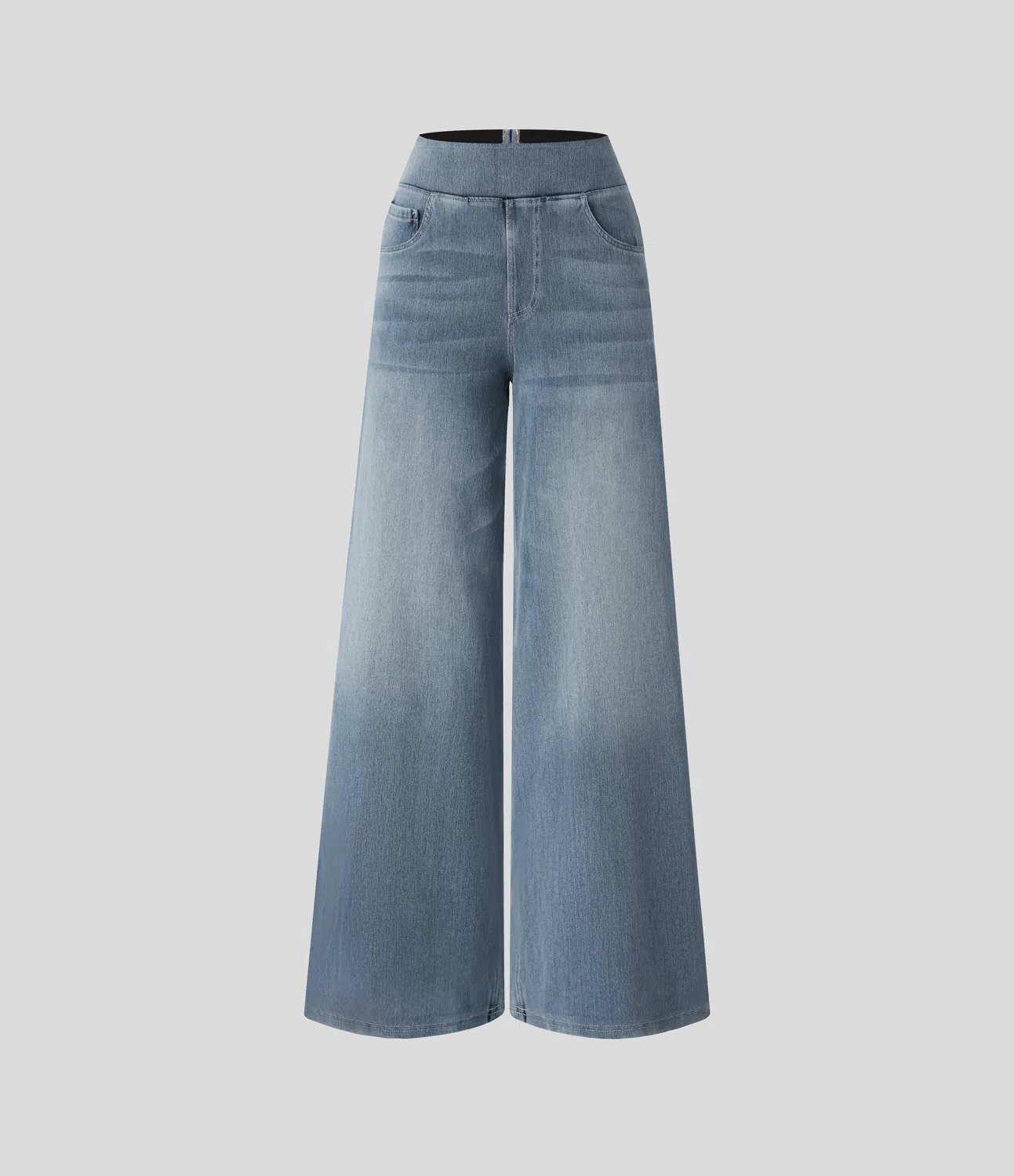 FINAL SALE⚡High Waisted Multiple Pockets Baggy Wide Leg Washed Stretchy Knit Casual Jeans