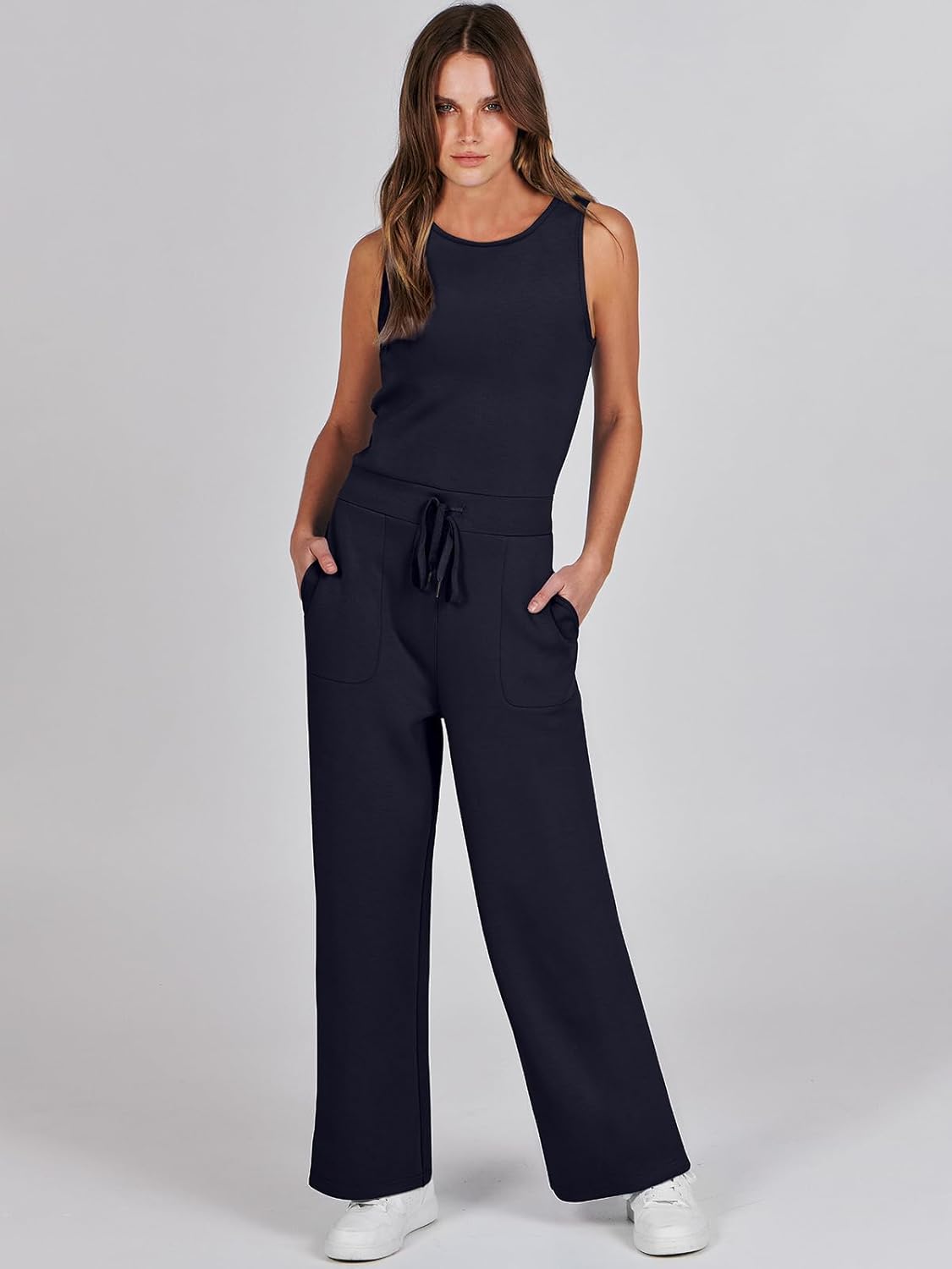 Womens Jumpsuits 2025 Casual Summer Dressy Romper Sleeveless Wide Leg Long Pants Outfits Fashion Travel Clothes