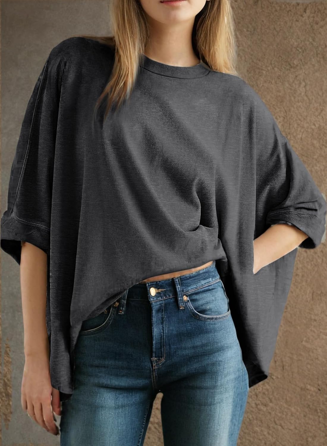 Dokotoo Summer Shirts 2025 Womens Solid T Shirts for Women Loose Oversized Tops Basic Tee