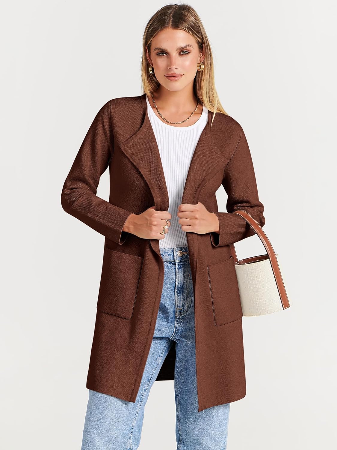 Women's Open Front Knit Lightweight Cardigan Casual Long Coatigan Sweater Lady Jacket Coat 2025 Fall Outerwear