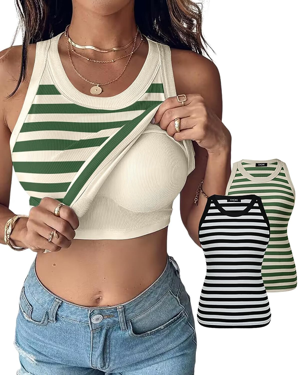 Women Built in Bra Ribbed Tank Tops Sleeveless Casual Tops