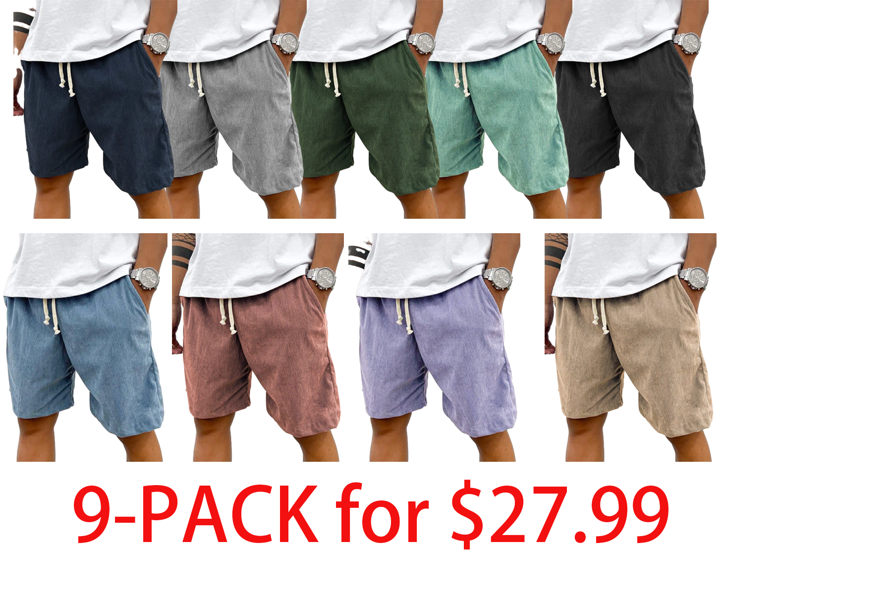 Men's Fashion Vintage Corduroy Casual Elastic Stretch Shorts With Side Pockets