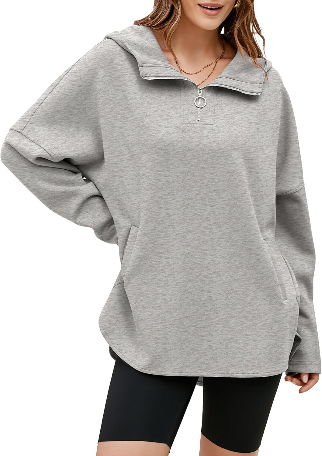Women's Oversized Hoodies Casual Long Sleeve Half Zipper Pocket Sweatshirt Pullover Tops