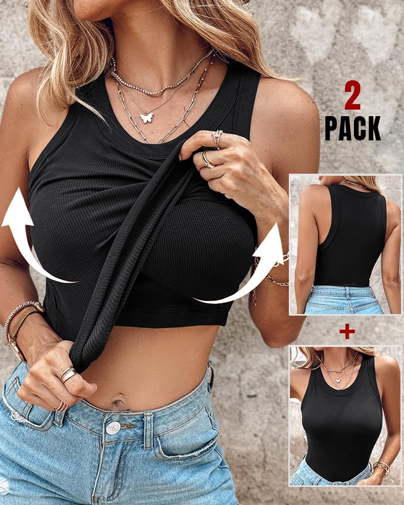Women Built in Bra Ribbed Tank Tops Sleeveless Casual Tops
