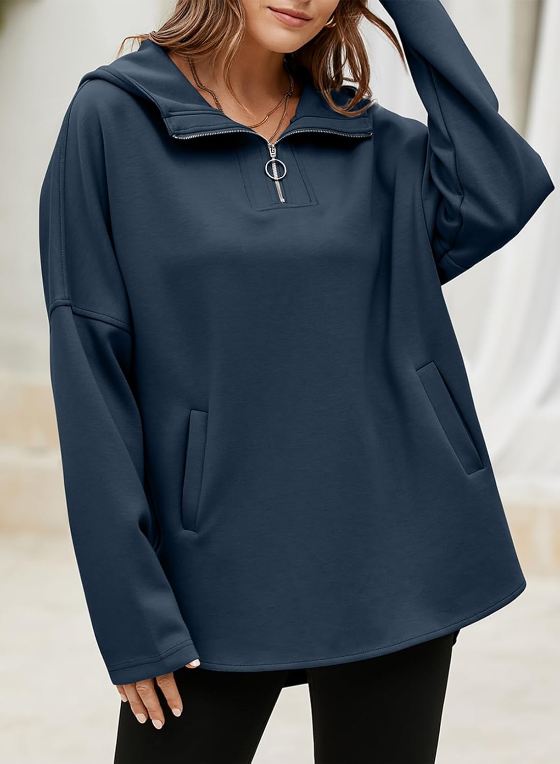 Women's Oversized Hoodies Casual Long Sleeve Half Zipper Pocket Sweatshirt Pullover Tops