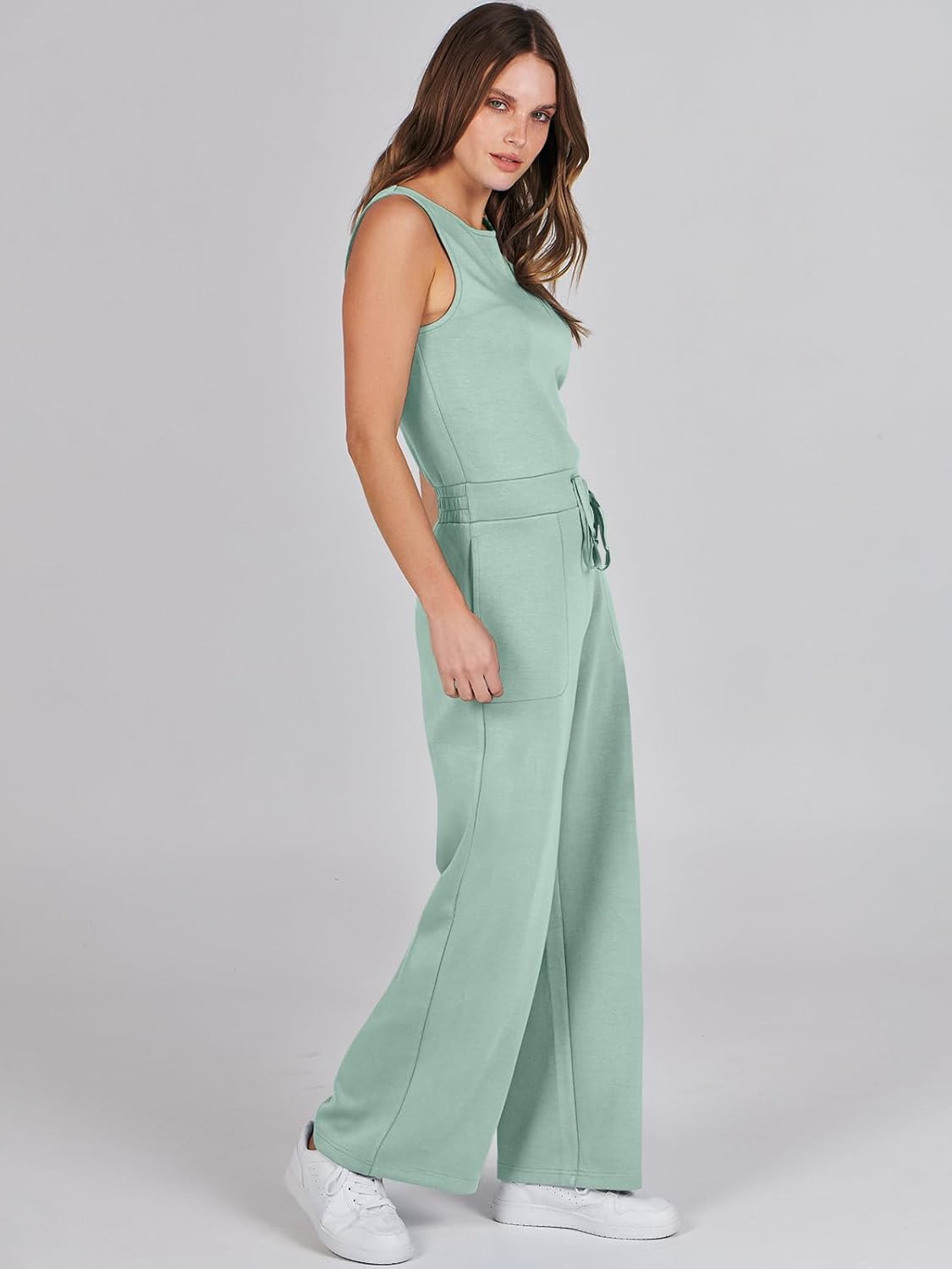 Womens Jumpsuits 2025 Casual Summer Dressy Romper Sleeveless Wide Leg Long Pants Outfits Fashion Travel Clothes