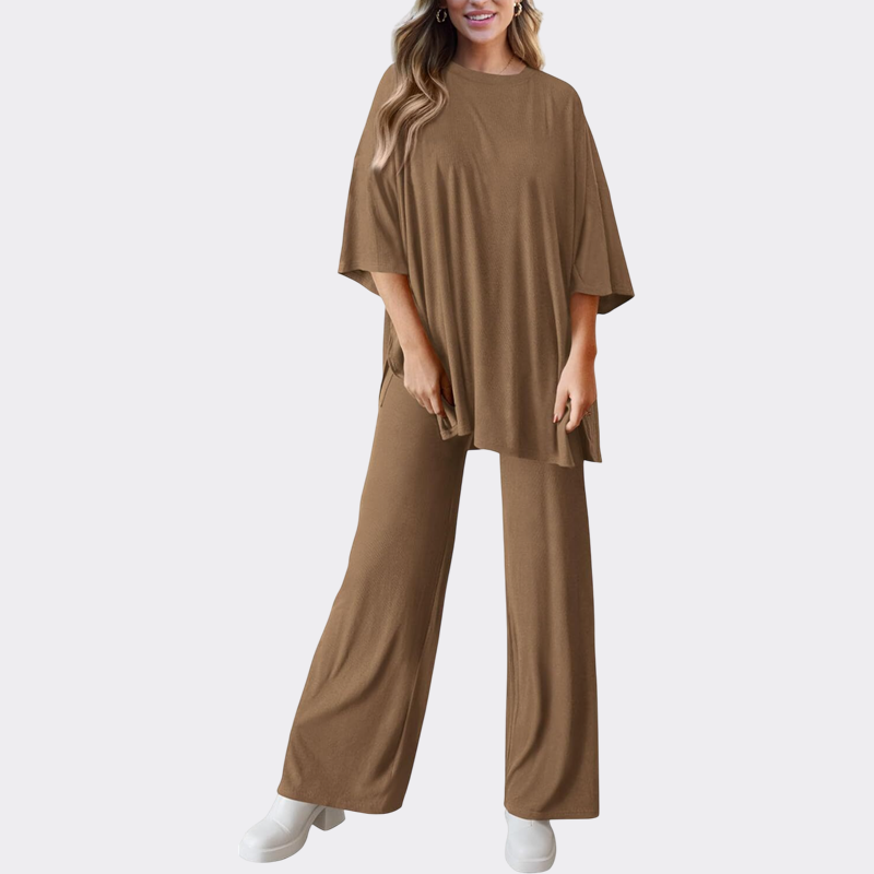 Women's 2 Piece Outfits Casual Short Sleeve Pullover Tops and Wide Leg Pants Lounge Sets Tracksuits