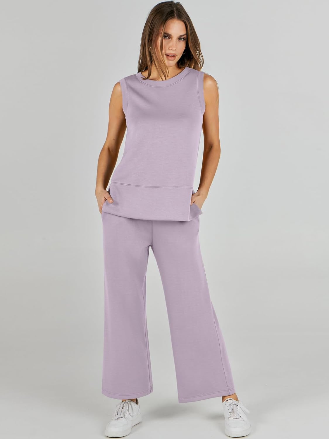 Women's 2 Piece Sets Summer Outfits Sleeveless Wide Leg Tracksuits Casual Sweat Sets Lounge Sweatsuits