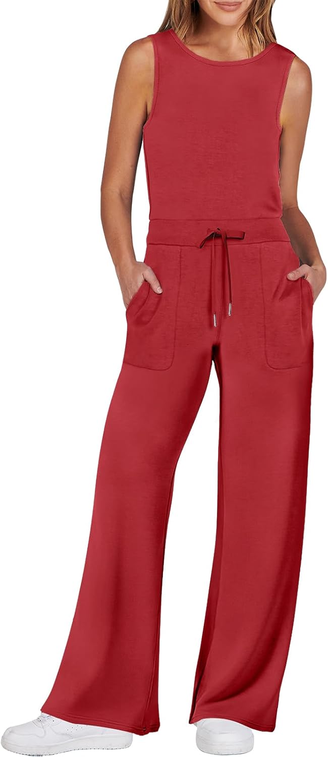 Womens Jumpsuits 2025 Casual Summer Dressy Romper Sleeveless Wide Leg Long Pants Outfits Fashion Travel Clothes