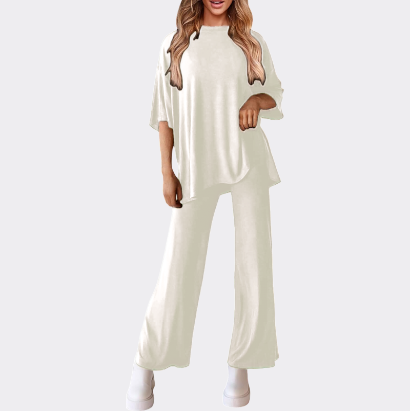 Women's 2 Piece Outfits Casual Short Sleeve Pullover Tops and Wide Leg Pants Lounge Sets Tracksuits