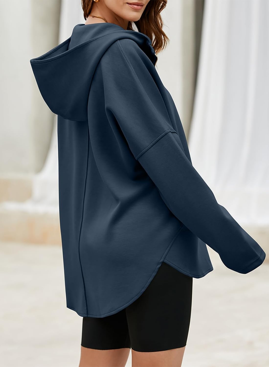 Women's Oversized Hoodies Casual Long Sleeve Half Zipper Pocket Sweatshirt Pullover Tops