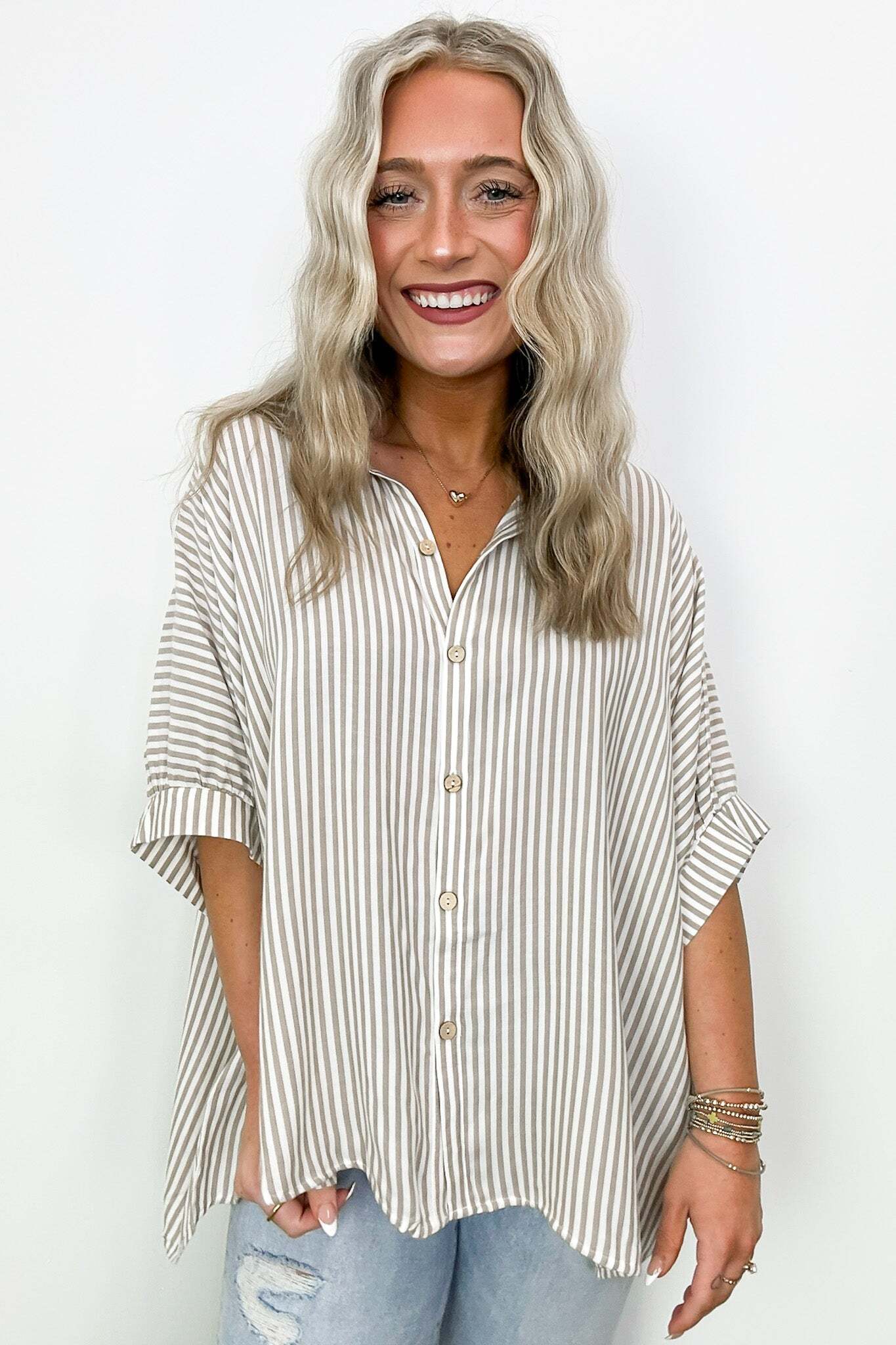 JoJo Striped Button Down Relaxed Top - BACK IN STOCK