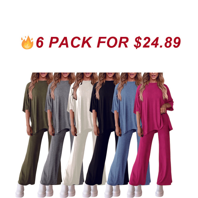 Women's 2 Piece Outfits Casual Short Sleeve Pullover Tops and Wide Leg Pants Lounge Sets Tracksuits