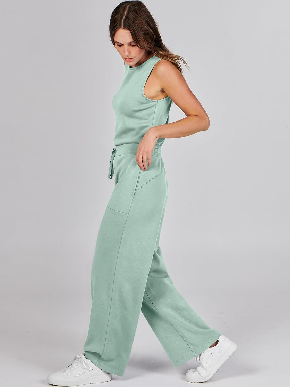 Womens Jumpsuits 2025 Casual Summer Dressy Romper Sleeveless Wide Leg Long Pants Outfits Fashion Travel Clothes