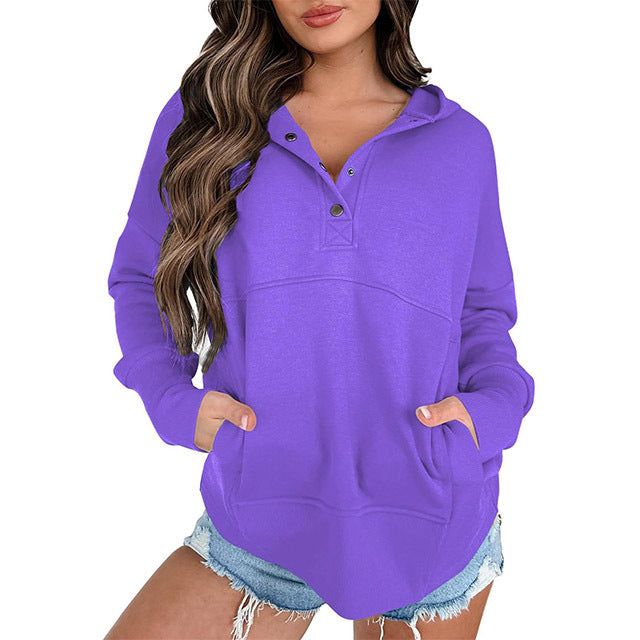 Women's Casual Long Sleeve Lapel Zipper Sweatshirt Drawstring Loose Pullover Tops