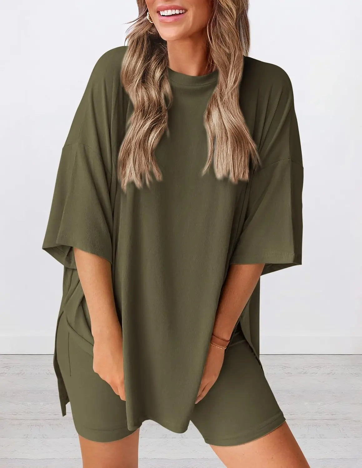 Women's Oversized Casual T-Shirt Shorts Suit Stretch Two-Piece Set
