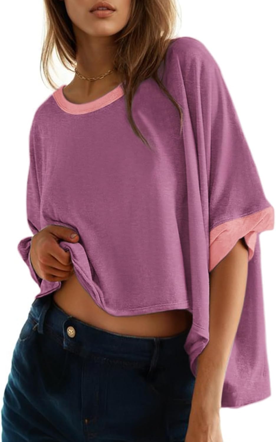 Dokotoo Summer Shirts 2025 Womens Solid T Shirts for Women Loose Oversized Tops Basic Tee