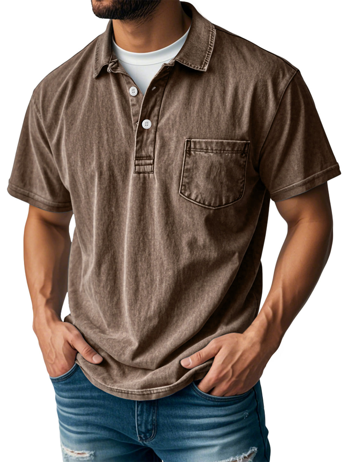 FINAL SALE⚡10 Packs for $32.94⚡ - Men's Retro Lapel Button Pocket Casual Short Sleeve POLO Shirt