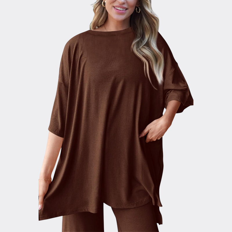 Women's 2 Piece Outfits Casual Short Sleeve Pullover Tops and Wide Leg Pants Lounge Sets Tracksuits