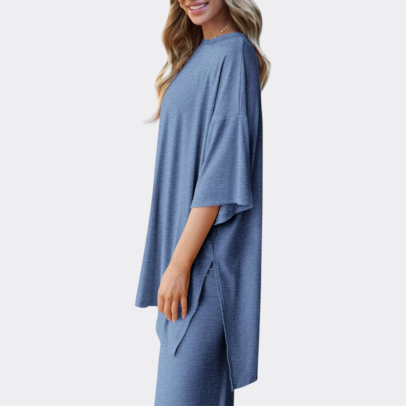 Women's 2 Piece Outfits Casual Short Sleeve Pullover Tops and Wide Leg Pants Lounge Sets Tracksuits