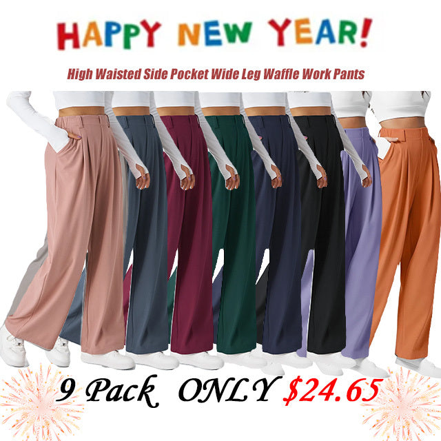 High Waisted Side Pocket Wide Leg Waffle Work Pants
