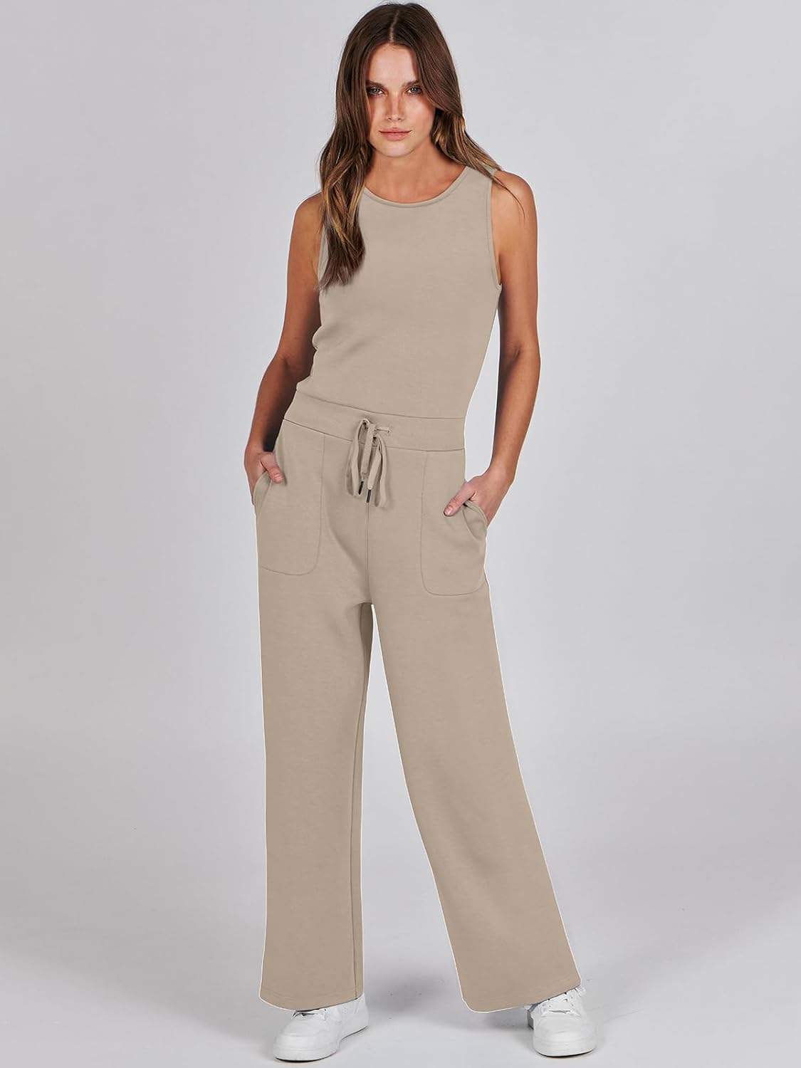 Womens Jumpsuits 2025 Casual Summer Dressy Romper Sleeveless Wide Leg Long Pants Outfits Fashion Travel Clothes