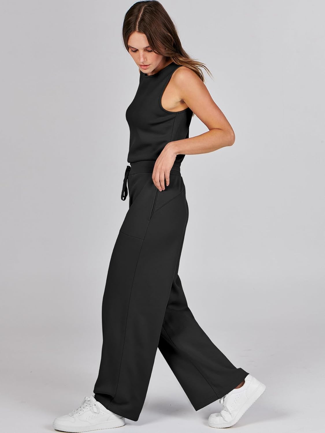 Womens Jumpsuits 2025 Casual Summer Dressy Romper Sleeveless Wide Leg Long Pants Outfits Fashion Travel Clothes