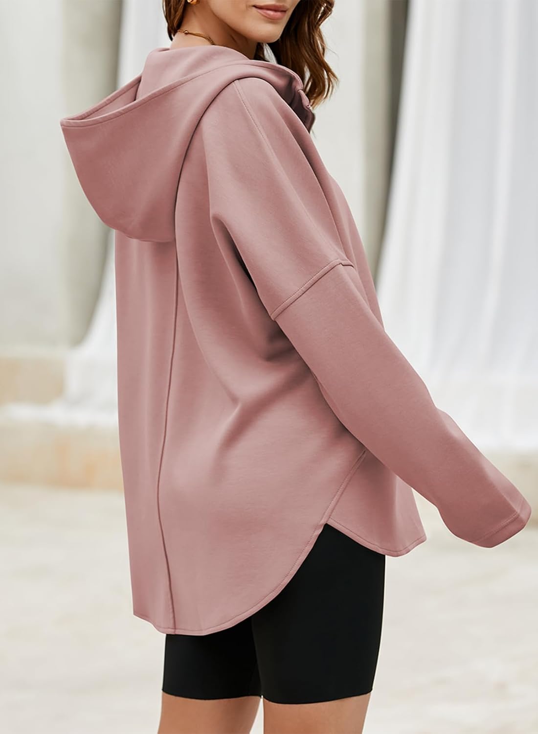 Women's Oversized Hoodies Casual Long Sleeve Half Zipper Pocket Sweatshirt Pullover Tops
