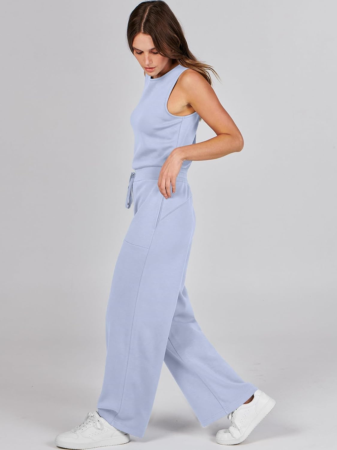 Womens Jumpsuits 2025 Casual Summer Dressy Romper Sleeveless Wide Leg Long Pants Outfits Fashion Travel Clothes