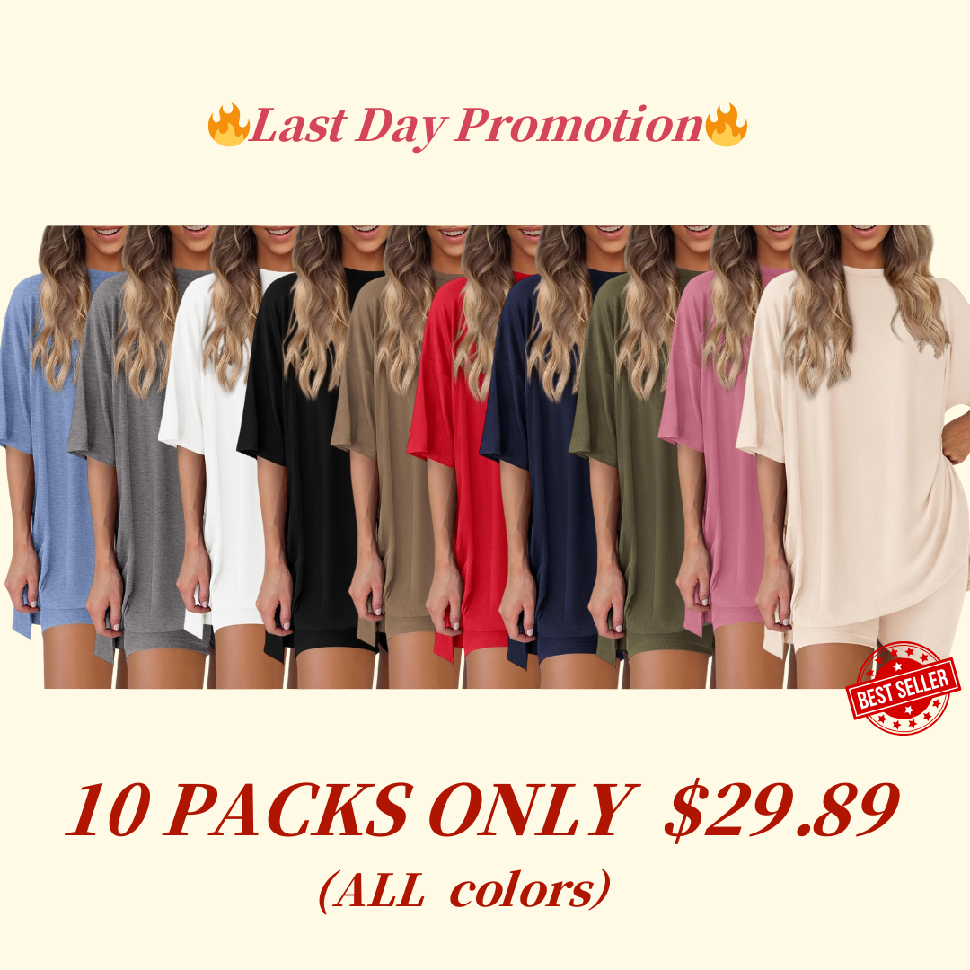 Women's Two Piece Lounge Set Casual Oversized Crewneck Tops and High Waisted Shorts Set