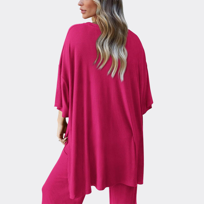 Women's 2 Piece Outfits Casual Short Sleeve Pullover Tops and Wide Leg Pants Lounge Sets Tracksuits