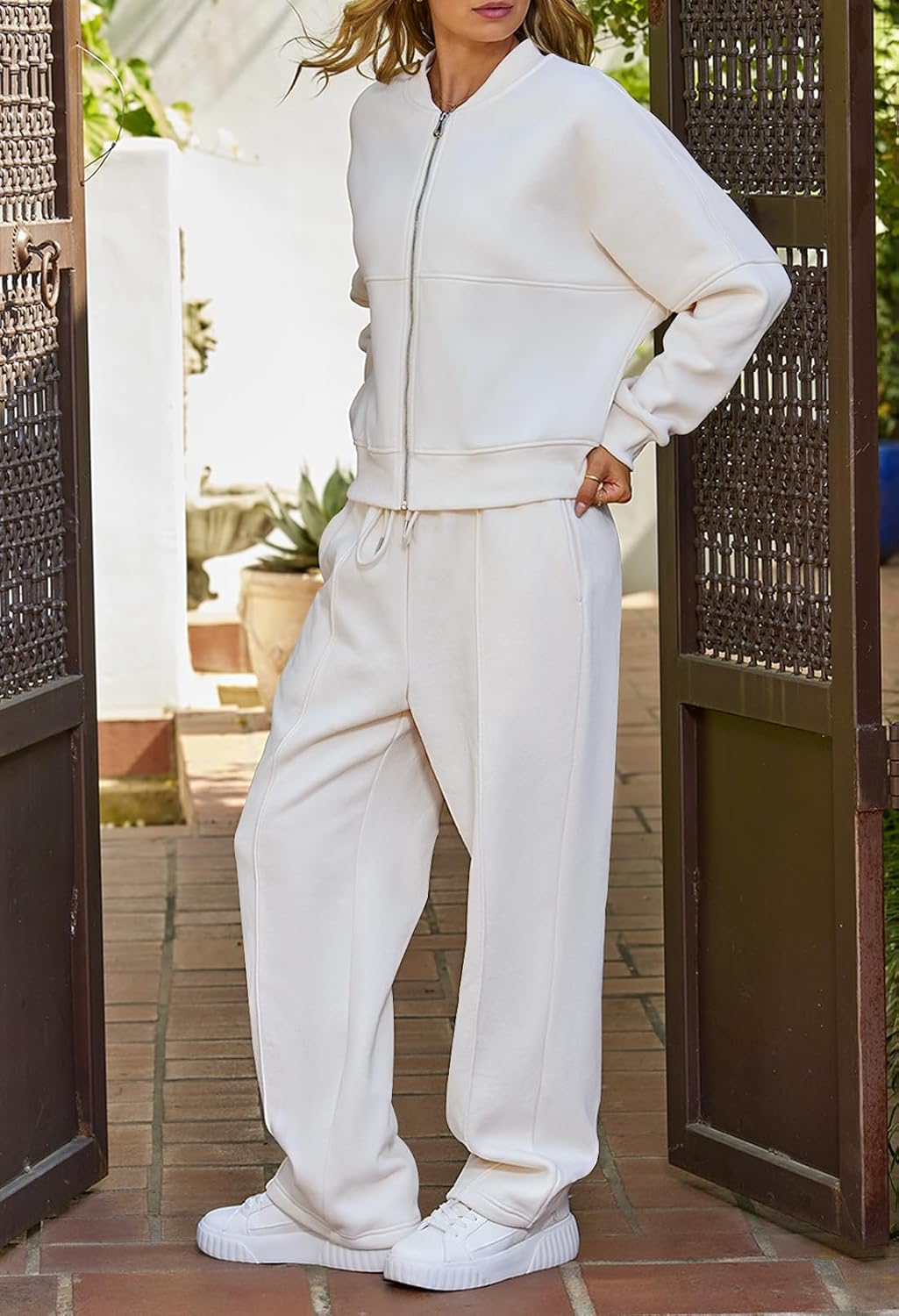 Christmas Deals Women's Fall 2 Piece Sweatsuits Set Long Sleeve Zip Up Sweatshirt Wide Leg Sweatpants Lounge Sets