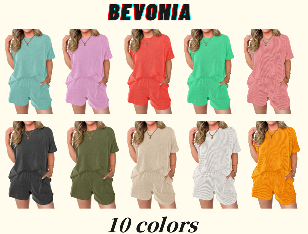 Women's Pocket Casual Short Sleeve T-shirt & Elastic Waist Shorts, Ribbed 2 Piece Sets