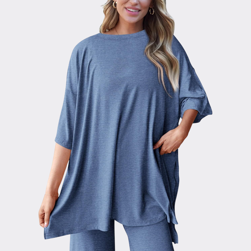 Women's 2 Piece Outfits Casual Short Sleeve Pullover Tops and Wide Leg Pants Lounge Sets Tracksuits