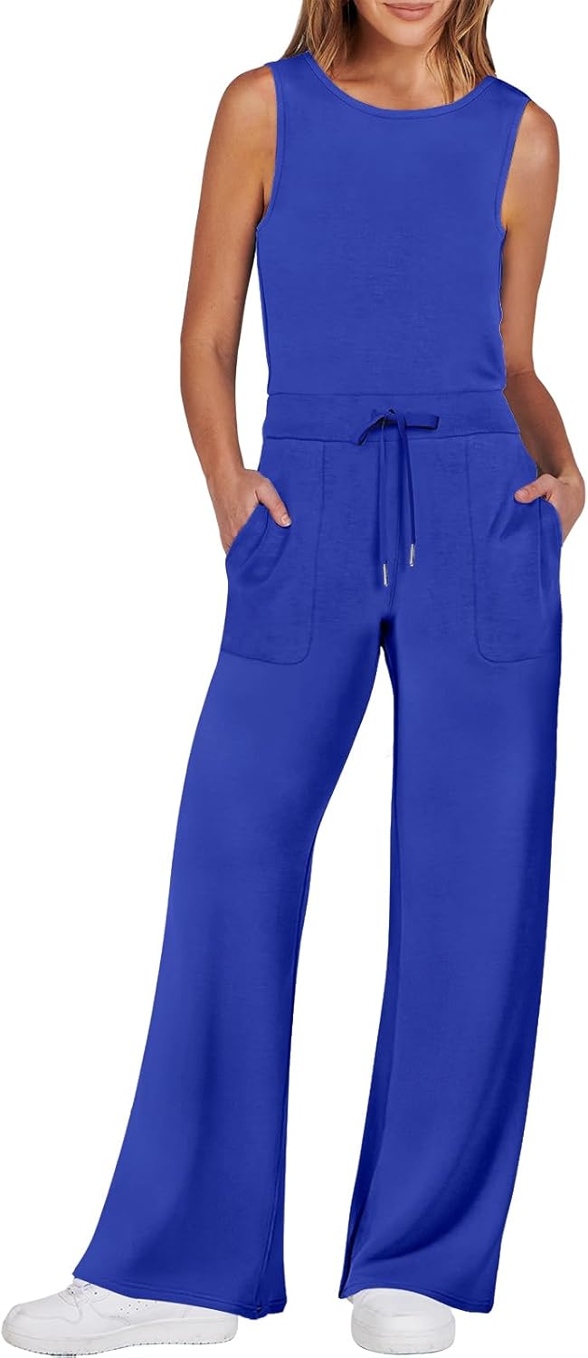 Womens Jumpsuits 2025 Casual Summer Dressy Romper Sleeveless Wide Leg Long Pants Outfits Fashion Travel Clothes