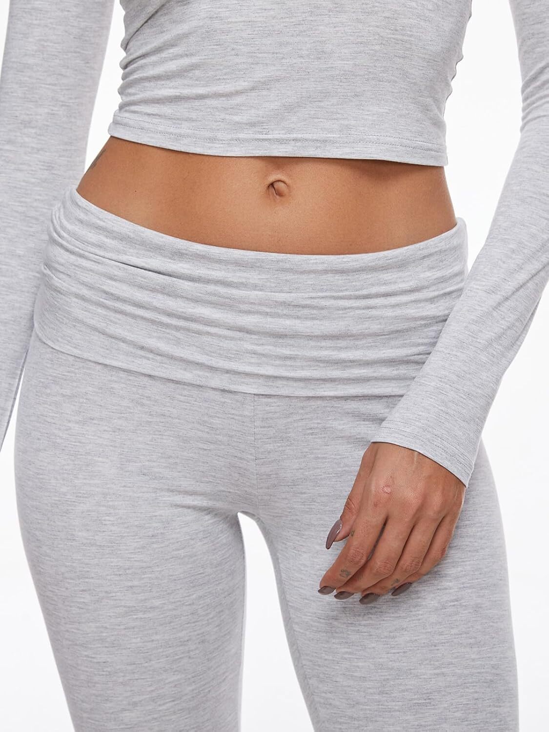Women's 2 Piece Lounge Sets Fold-over Flare Pants Set Long Sleeve Crop
