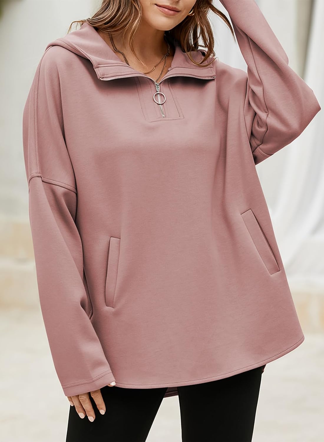 Women's Oversized Hoodies Casual Long Sleeve Half Zipper Pocket Sweatshirt Pullover Tops