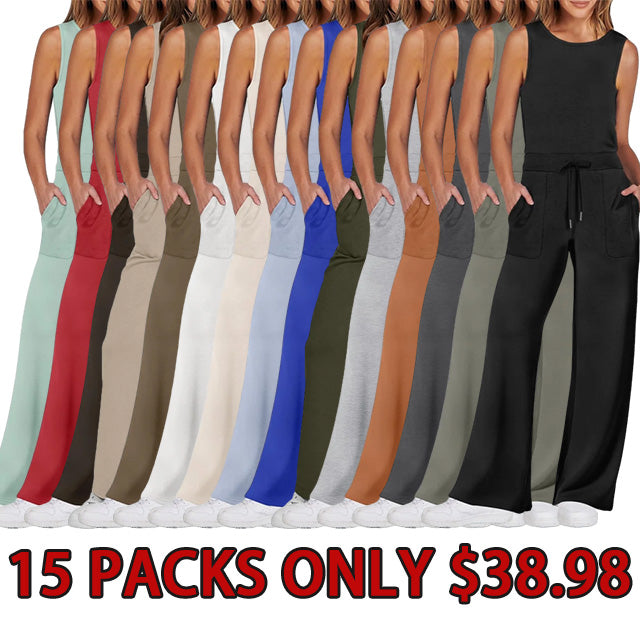 Womens Jumpsuits 2025 Casual Summer Dressy Romper Sleeveless Wide Leg Long Pants Outfits Fashion Travel Clothes